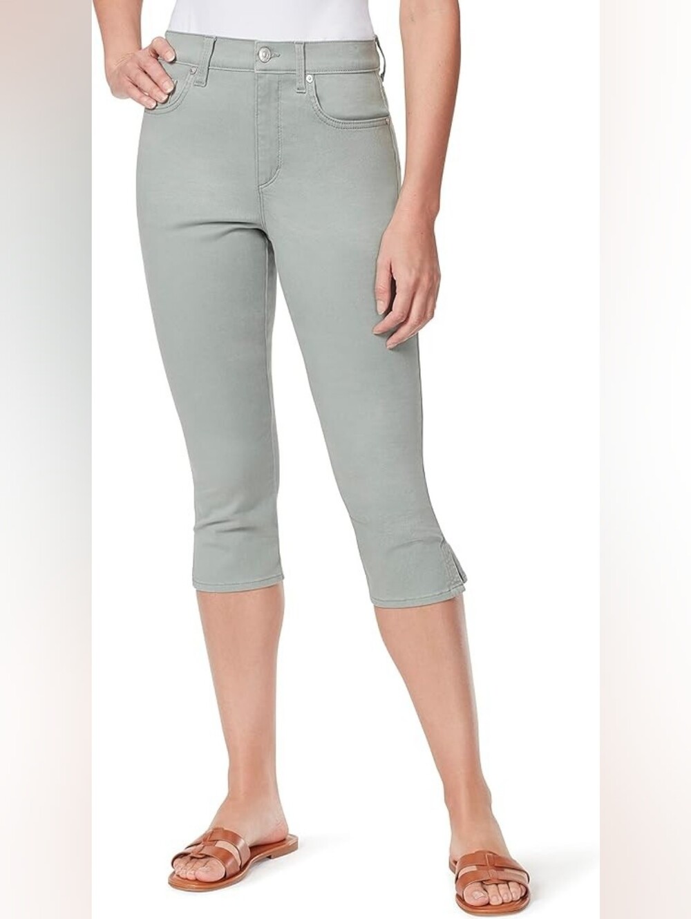 NWT Gloria Vanderbilt Sage Green "Amanda" Cropped Capri Pants Sz 8